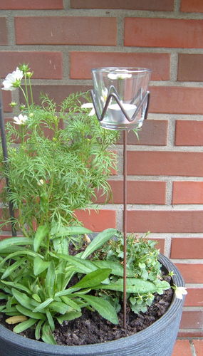 Teelichthalter gezackt einfach Gartenstecker Windlicht aus Metall mit Glas