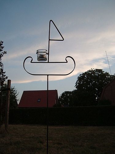 Tealight holder ship - garden plug - lantern made of metal with glass